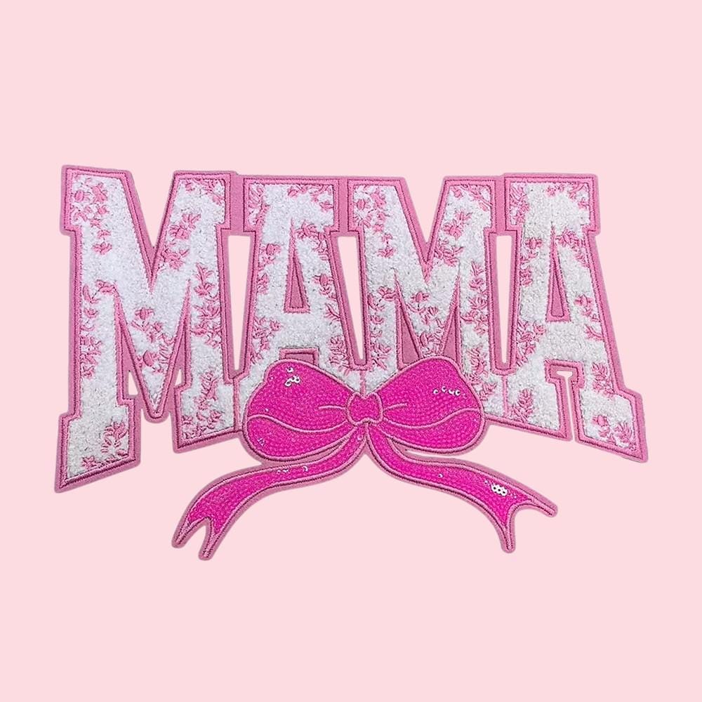 MAMA Floral Bow Iron On Patch